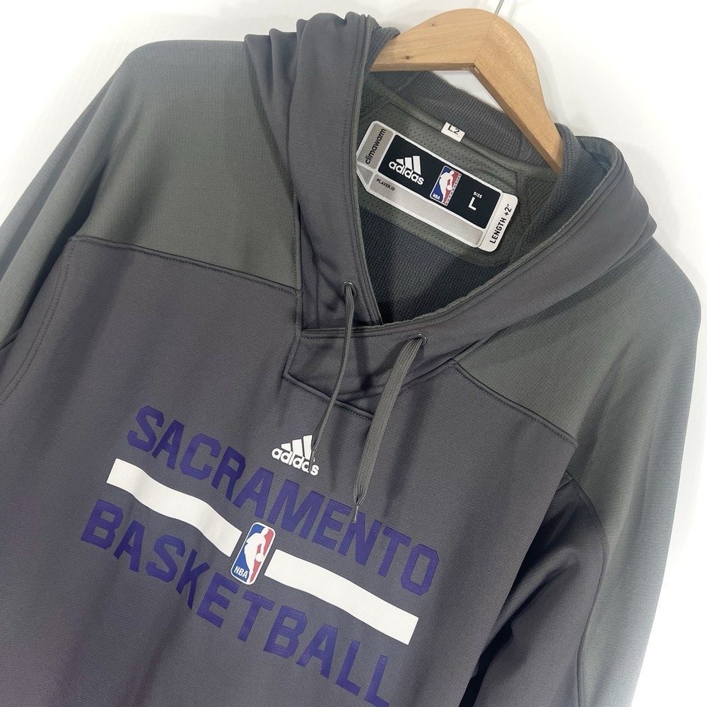 Adidas NBA Player Issued Sacramento Kings Hoodie Mens Sz Large +2 Climawarm Gray